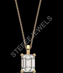 LNP-19 Solitaire Emerald Diamond Pendant Necklace