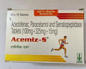 Aceclofenac Paracetamol and Serratiopeptidase, Packaging Size : 20*10 Tablets, Prescription/Non-Prescription : Non Prescription