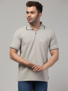 Polyster Light Grey Mens Polo T-Shirt