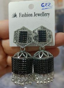 Black & Silver Oxidized Jhumka Earrings
