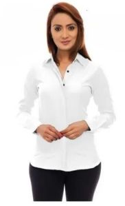 Ladies Plain White Cotton Shirt