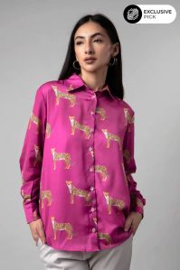 Collar Neck Women Satin Printed Shirt, Technics : Handloom