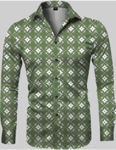 Mens Olive Green Printed Party Wear Shirt
