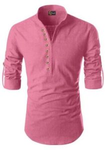 Mens Pink Plain Cotton Kurta Shirt