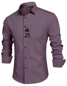 Mens Purple Plain Cotton Shirt