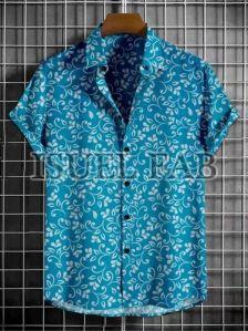 Mens Blue Printed Casual Half Sleeve Shirt