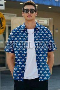 Mens Elephant Print Casual Half Sleeve Shirt