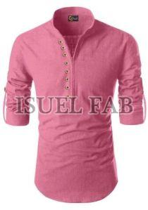 Mens Pink Plain Cotton Kurta Shirt