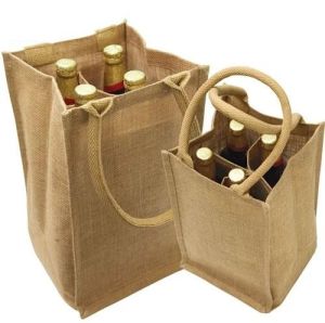 4 Compartment Jute  Bottle Bag