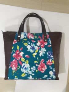 Ladies Printed Leather Canvas Tote Bag