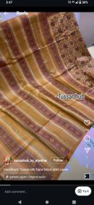 handloom tussar silk hand block print saree