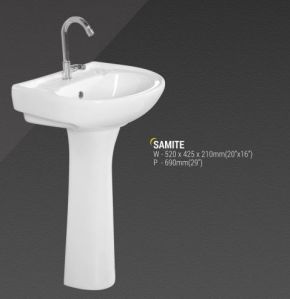 SAMITE Ceramic Pedestal Wash Basin For Home, Hotel, Restaurant