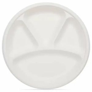12 Inch 4 Compartment Round Sugarcane Bagasse Plates