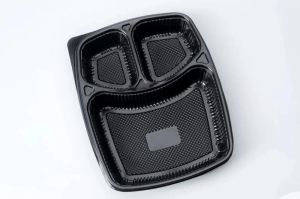 3 Compartment Black PP Meal Tray