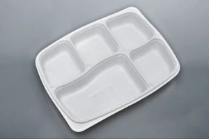 5 Compartment White PP Meal Tray
