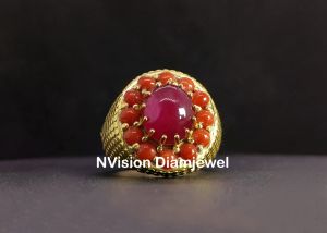 Dominator Ruby and Coral Gold Men's Ring