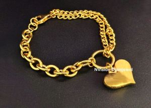 Golden Weaved Chains Heart Charm Bracelet