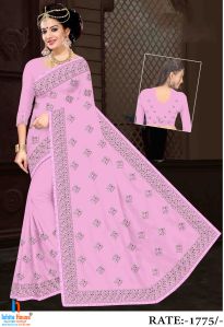 Ladies Baby Pink Heavy Work Embroidery Saree