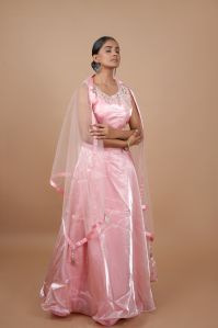 Ladies Baby Pink Satin Lehenga Choli