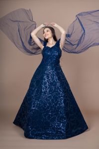 Ladies Dark Blue Designer Gown