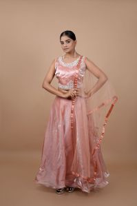 Ladies Peach Satin Lehenga Choli