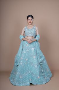 Ladies Sky Blue Embroidery Work Lehenga Choli