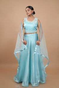 Ladies Sky Blue Satin Lehenga Choli