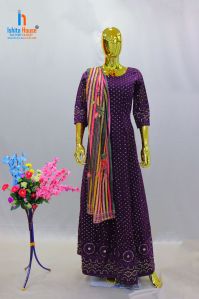 Ladies Sleeveless Maroon Cotton Anarkali Suit