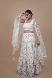 Ladies White Embroidery Work Lehenga Choli