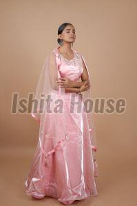 Ladies Baby Pink Satin Lehenga Choli, Technics : Machine Made