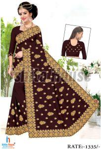 Ladies Brown Heavy Work Embroidery Saree