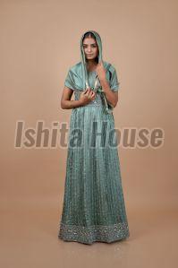 Printed Ladies Green Georgette Gown, Sleeve Style : 3/4th Sleeve