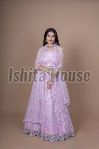 Ladies Lavender Party Wear Lehenga Choli, Technics : Machine Made