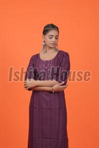 Ishita House Printed Ladies Maroon Cotton Kurti, Packaging Type : Plastic Bag