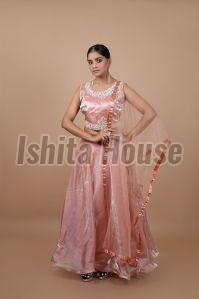 Ladies Peach Satin Lehenga Choli, Technics : Machine Made