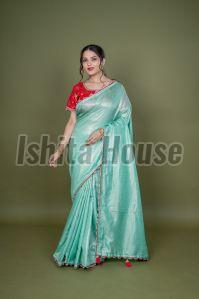 Ladies Light Green Jari Cotton Saree, Saree Length : 6.5 Meter