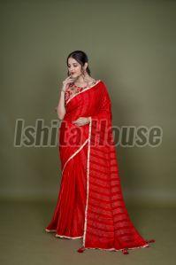 Ladies Red Pure Silk Saree