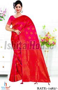 Ladies Red Cotton Silk Saree, Packaging Type : Paper Box