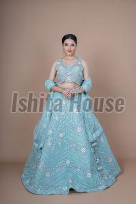 Ladies Sky Blue Embroidery Work Lehenga Choli