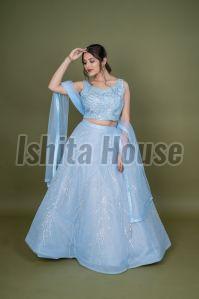 Ladies Sky Blue Sequence Work Lehenga Choli