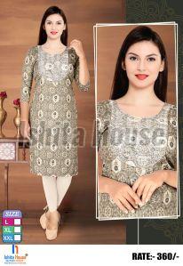 Ishita House Printed Cotton Ladies Straight Fit Kurti, Packaging Type : Plastic Bag