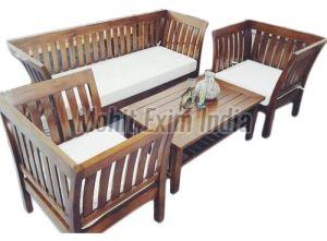 Polished Five Seater Wooden Sofa For Home, Hotel