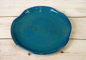 1006 Peacock Blue Narrow Lined Stoneware Dining Plate