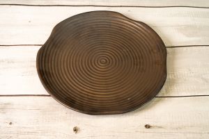 Brown Ash Narrow Lined Cut Shaped Stoneware Dining Plate