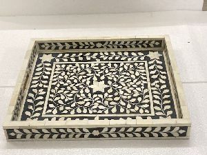 WorldCrafts Polish bone inlay tray, Shape : Square