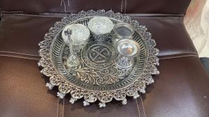 German Silver Pooja Thali Antique Silver Pooja Thali