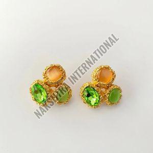 Polished Gold Plated Emerald Earrings, Gender : Female