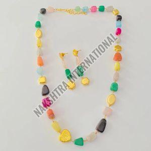Multi Bead Golden Necklace Set