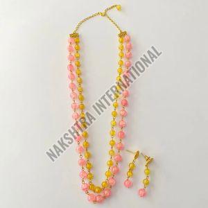 Peach Stone Double Necklace Set