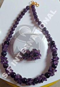 Polished Purple Stone Necklace Set, Style : Classy